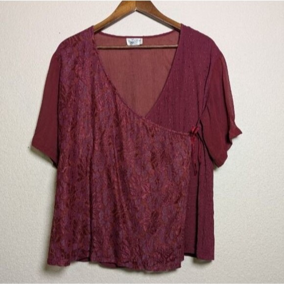 Whimsigoth Burgundy Sheer Lace Wrap Top Size Medium Romantic Witchy Stevie Nicks - Picture 10 of 11